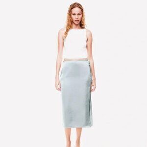 Aritzia Wilfred Elixir Satin Midi Skirt Size 4 Pale Blue